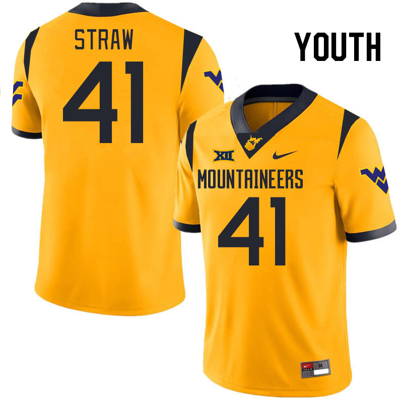 Youth #41 Oliver Straw West Virginia Mountaineers College 2024 New Uniforms Football Jerseys Stitche